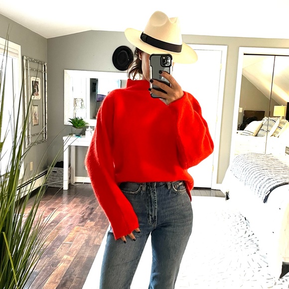 Lacoste Sweaters - Lacoste orange / red chunky oversized wool blend sweater size small